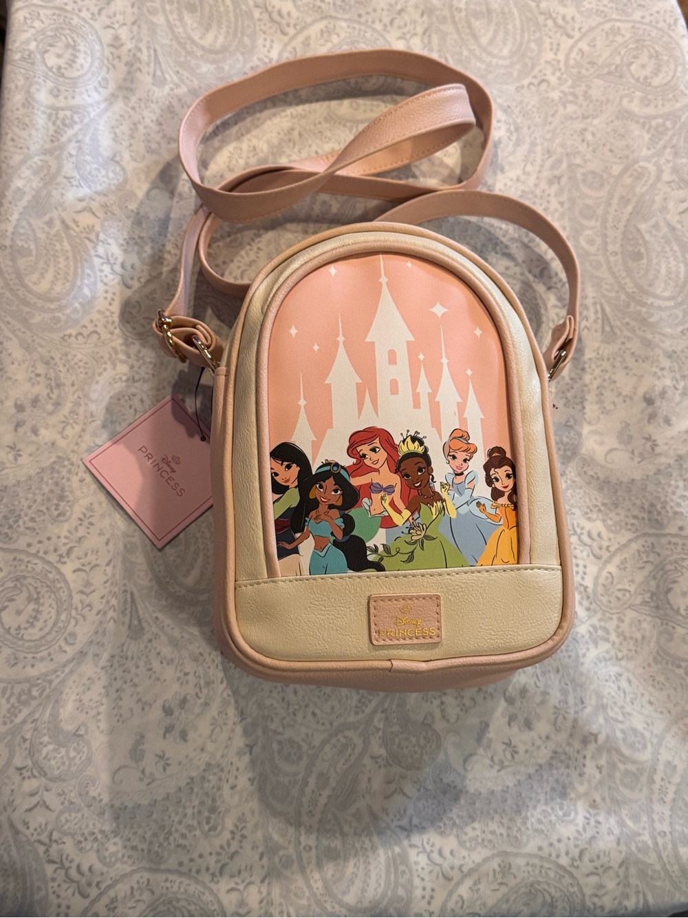 Disney Pink & Cream Faux Pebbled Leather Princess Crossbody/Shoulder Bag